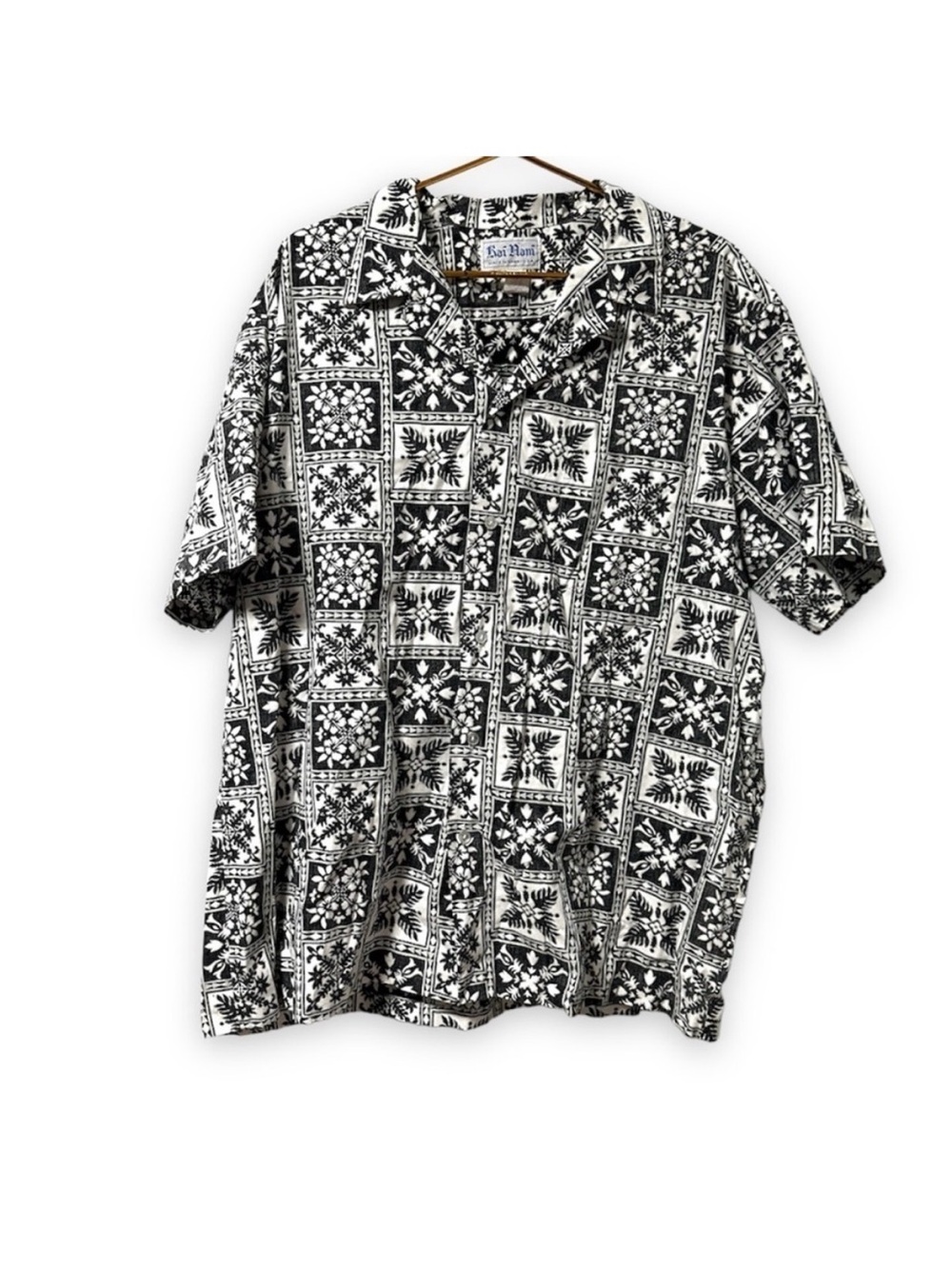 Vintage Rai Nani Black White Button Down Hawaiian Shirt Men’s Size 2XL Vacation